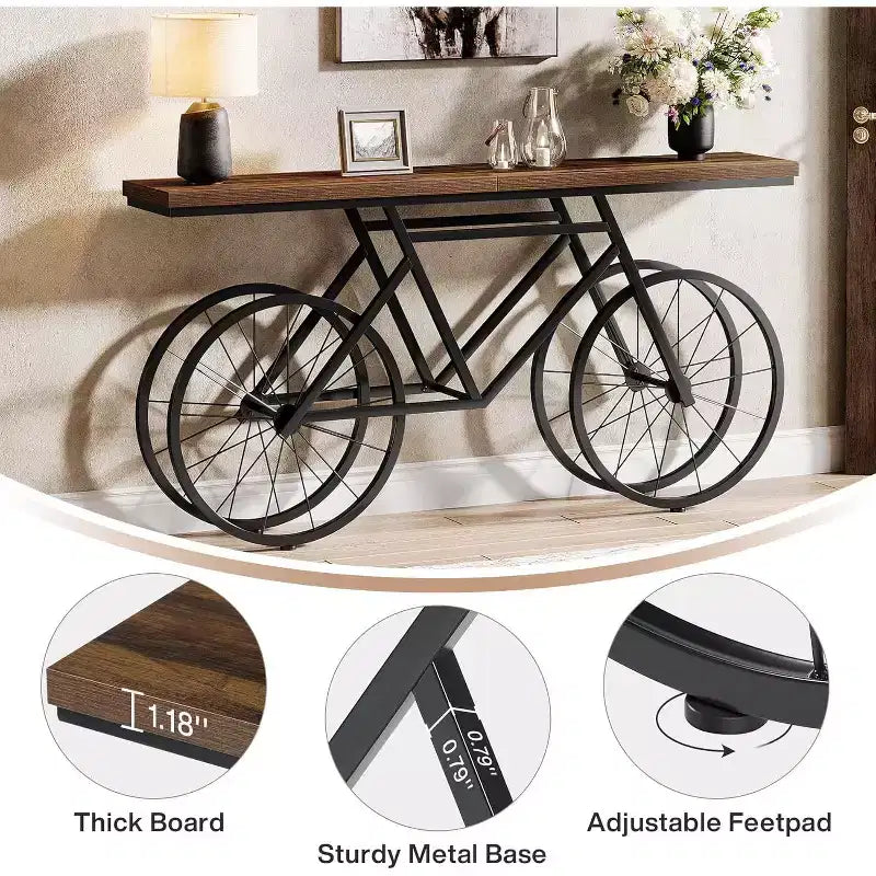 Tribesigns Table console étroite de 180 cm avec base en métal en forme de vélo, longue table de canapé derrière le canapé pour l'entrée du salon