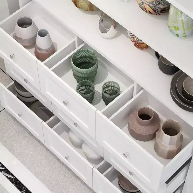 Commode de salon Famapy, multi-rangements avec étagère ouverte, blanche