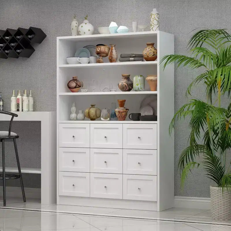 Commode de salon Famapy, multi-rangements avec étagère ouverte, blanche