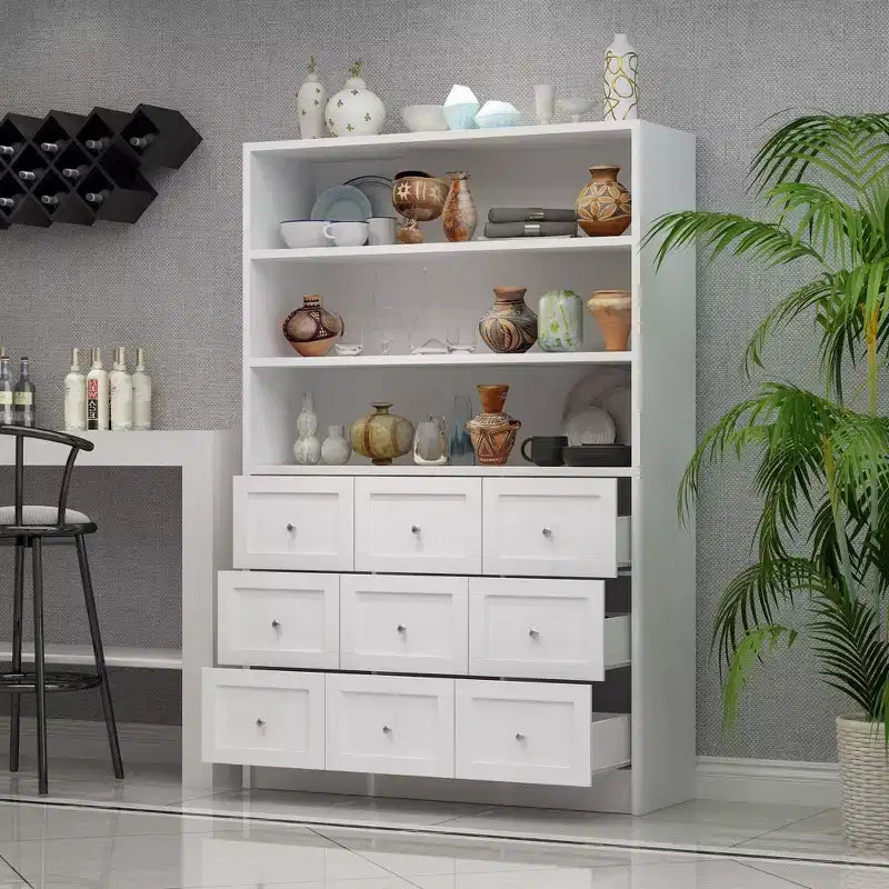 Commode de salon Famapy, multi-rangements avec étagère ouverte, blanche