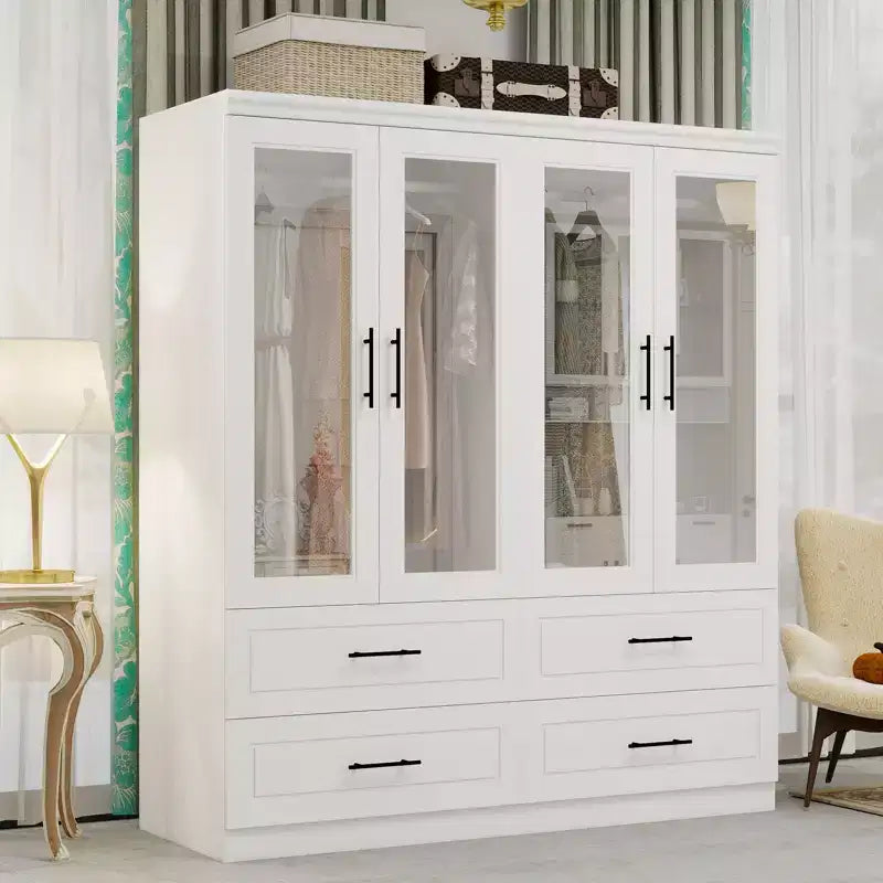 Armoire en bois blanc Keloyid de 160 cm avec 4 tiroirs et 4 portes