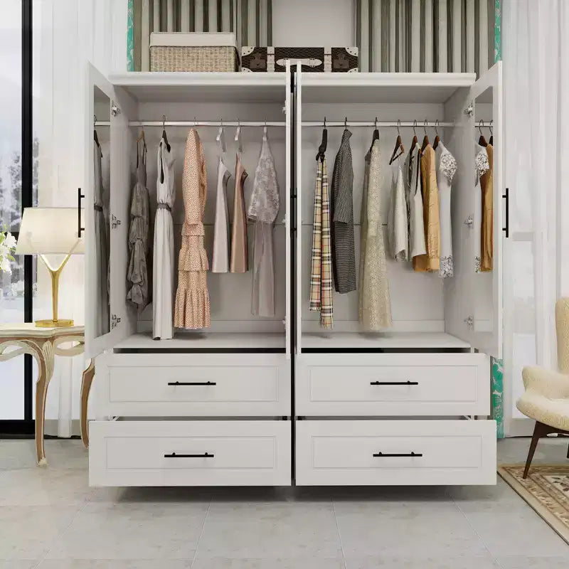 Armoire en bois blanc Keloyid de 160 cm avec 4 tiroirs et 4 portes