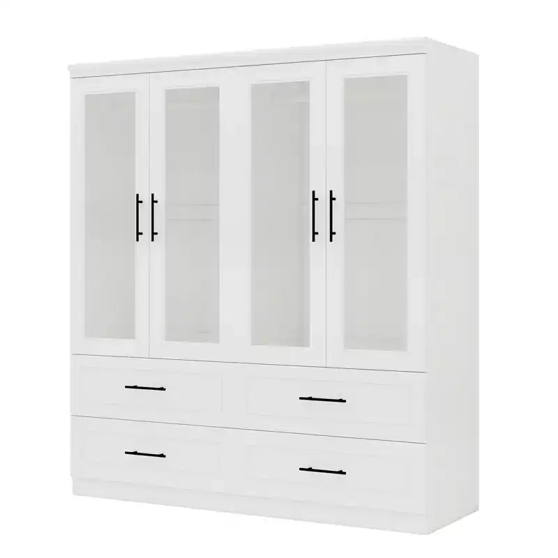 Armoire en bois blanc Keloyid de 160 cm avec 4 tiroirs et 4 portes
