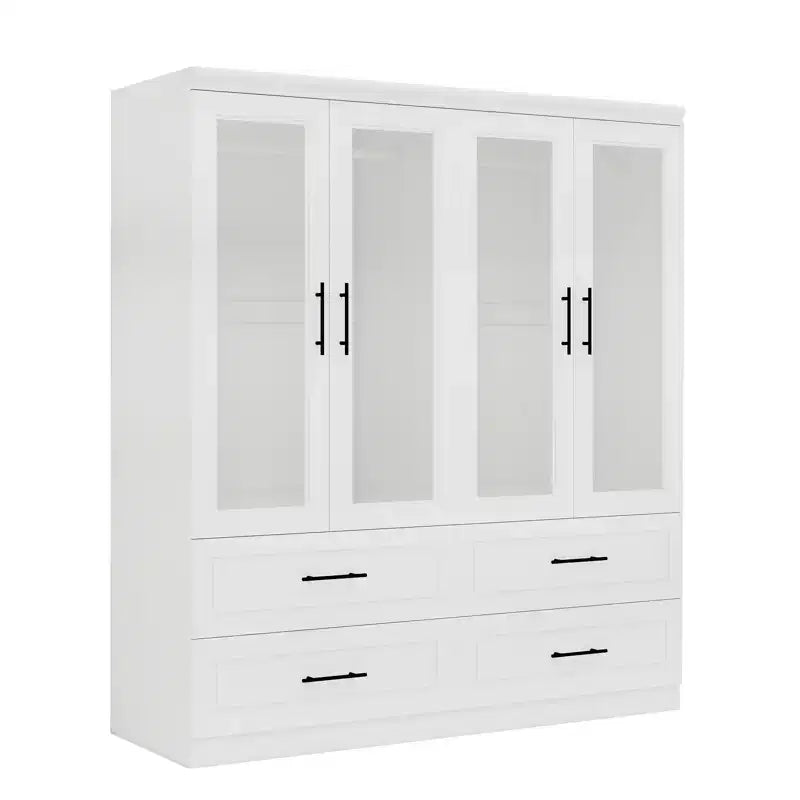 Armoire en bois blanc Keloyid de 160 cm avec 4 tiroirs et 4 portes
