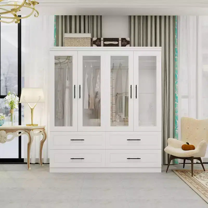 Armoire en bois blanc Keloyid de 160 cm avec 4 tiroirs et 4 portes