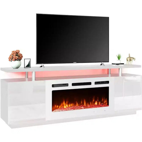 Meuble TV cheminée électrique 36'', meuble TV pour téléviseurs jusqu'à 80'', foyer électrique moderne pour salon - Blanc
