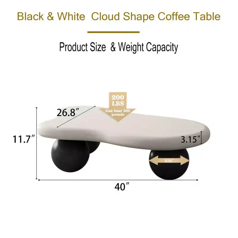 Table basse GDFStudio Dominic 40 avec plateau en bois en forme de nuage et pieds sphériques en plastique