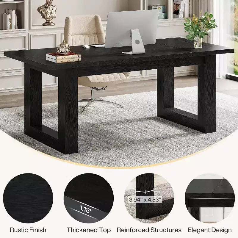 Lantine Bureau d'ordinateur de direction de 160 cm, Table d'écriture industrielle avec base en bois massif pour bureau à domicile