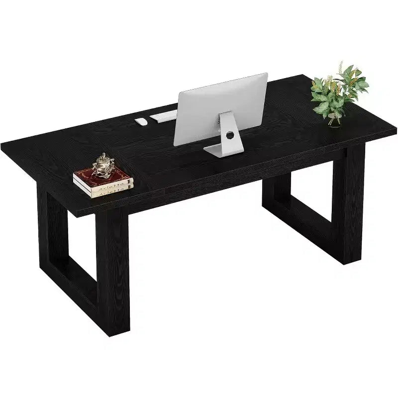 Lantine Bureau d'ordinateur de direction de 160 cm, Table d'écriture industrielle avec base en bois massif pour bureau à domicile