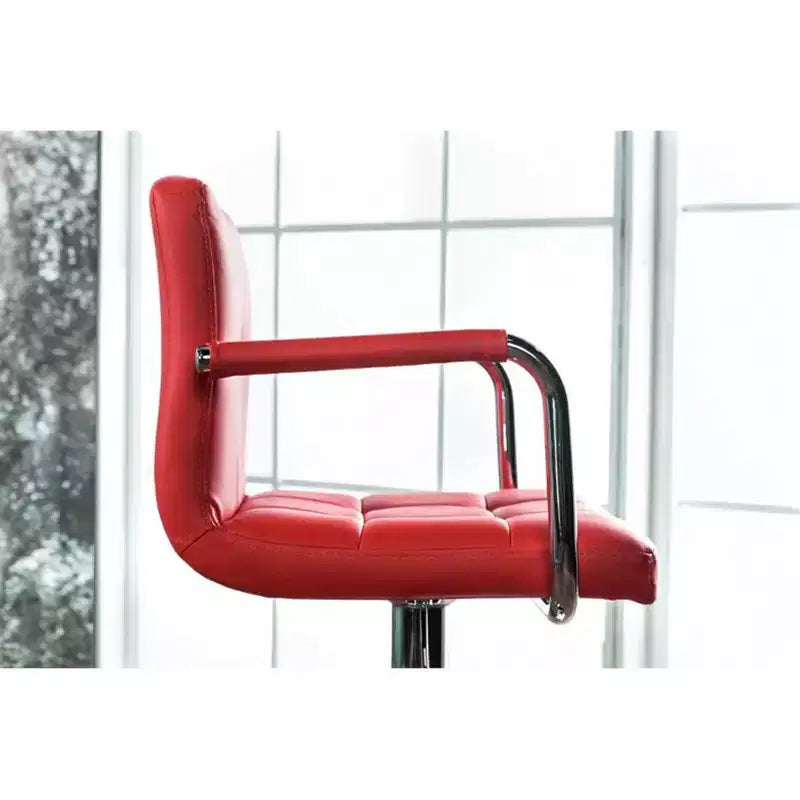 Tabouret de bar réglable Simple Relax en similicuir et métal, avec accoudoirs, rouge