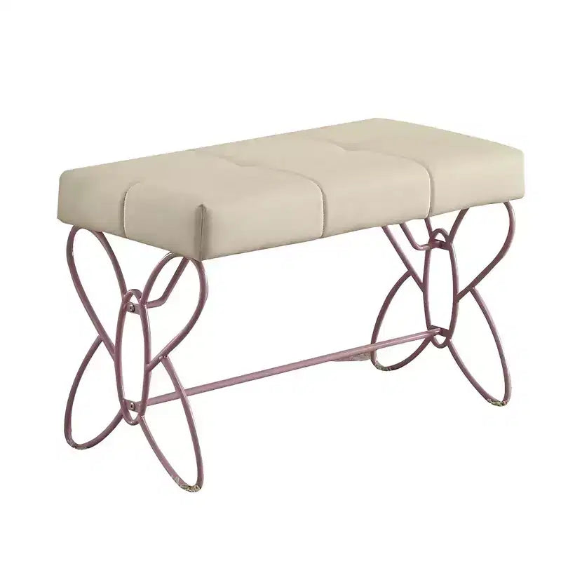 Simple Relax Faux Leather Upholstery Bedroom Bench with Butterfly Panel Base in White and Light Purple