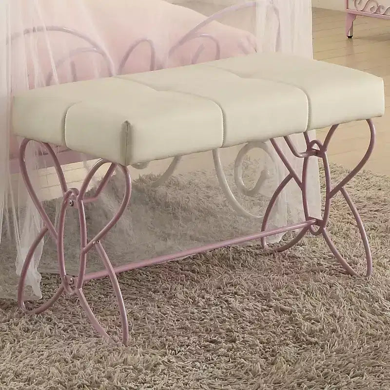 Banc de chambre Simple Relax en similicuir avec piètement papillon, blanc et violet clair