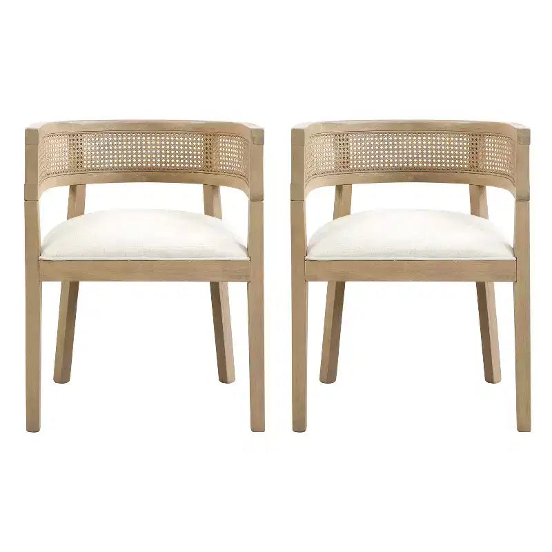 Christopher Knight Home Cinnabar Lot de 2 chaises de salle à manger en bois d'hévéa rembourrées avec dossier en cannage, hauteur d'assise 49,5 cm