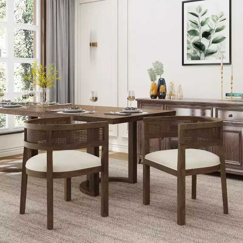 Christopher Knight Home Cinnabar Lot de 2 chaises de salle à manger en bois d'hévéa rembourrées avec dossier en cannage, hauteur d'assise 49,5 cm
