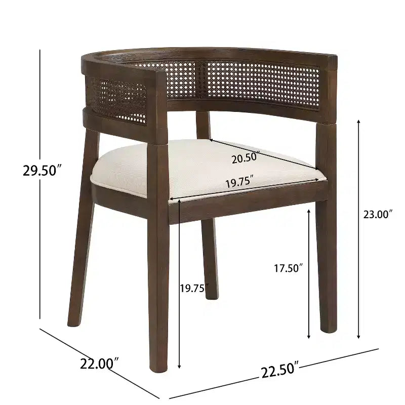 Christopher Knight Home Cinnabar Lot de 2 chaises de salle à manger en bois d'hévéa rembourrées avec dossier en cannage, hauteur d'assise 49,5 cm