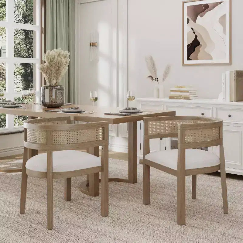 Christopher Knight Home Cinnabar Lot de 2 chaises de salle à manger en bois d'hévéa rembourrées avec dossier en cannage, hauteur d'assise 49,5 cm