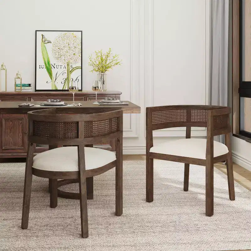 Christopher Knight Home Cinnabar Lot de 2 chaises de salle à manger en bois d'hévéa rembourrées avec dossier en cannage, hauteur d'assise 49,5 cm