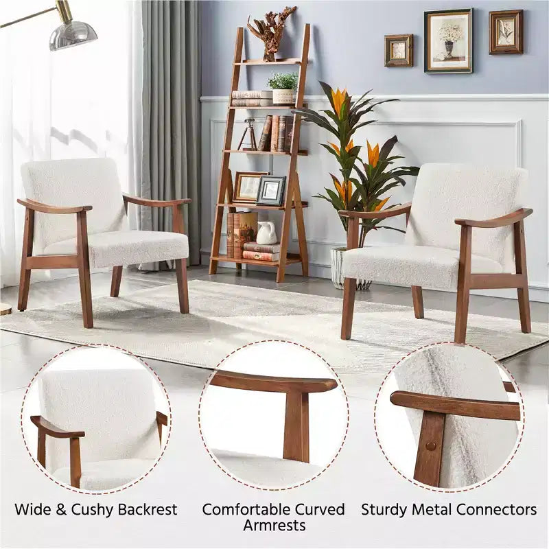 Yaheetech Lot de 2 fauteuils de salon en similicuir style Mid-Century avec pieds en bois massif pour salon, chambre, chambre d'amis