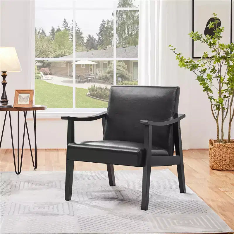 Yaheetech Lot de 2 fauteuils de salon en similicuir style Mid-Century avec pieds en bois massif pour salon, chambre, chambre d'amis