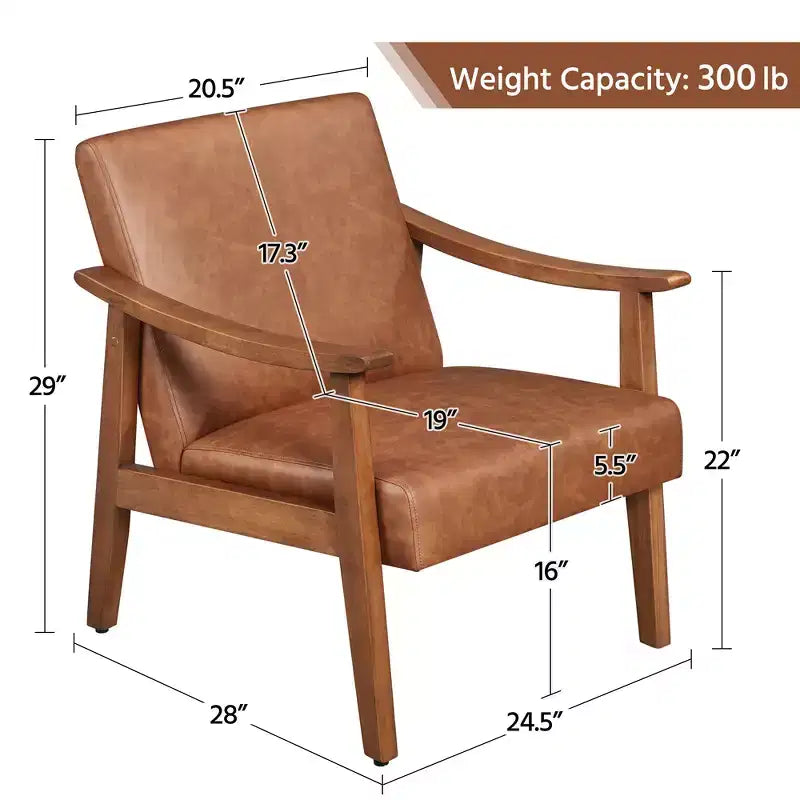 Yaheetech Lot de 2 fauteuils de salon en similicuir style Mid-Century avec pieds en bois massif pour salon, chambre, chambre d'amis
