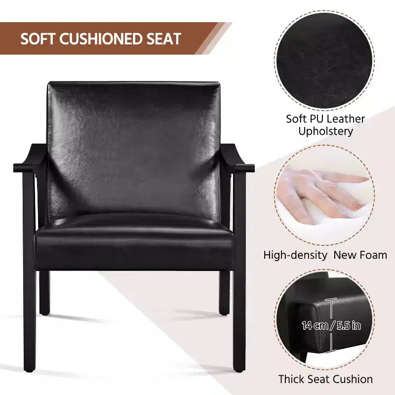 Yaheetech Lot de 2 fauteuils de salon en similicuir style Mid-Century avec pieds en bois massif pour salon, chambre, chambre d'amis