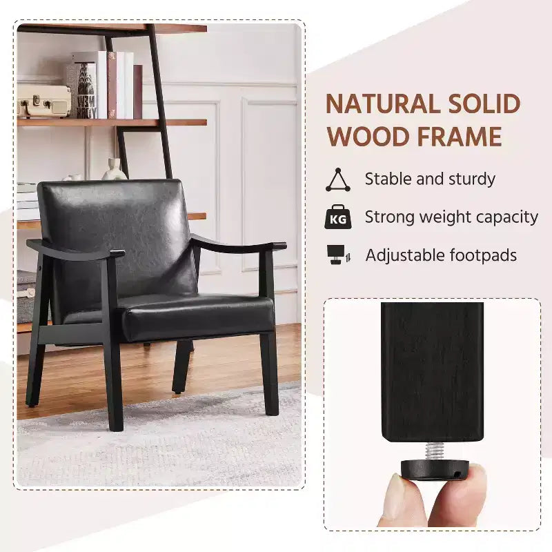 Yaheetech Lot de 2 fauteuils de salon en similicuir style Mid-Century avec pieds en bois massif pour salon, chambre, chambre d'amis