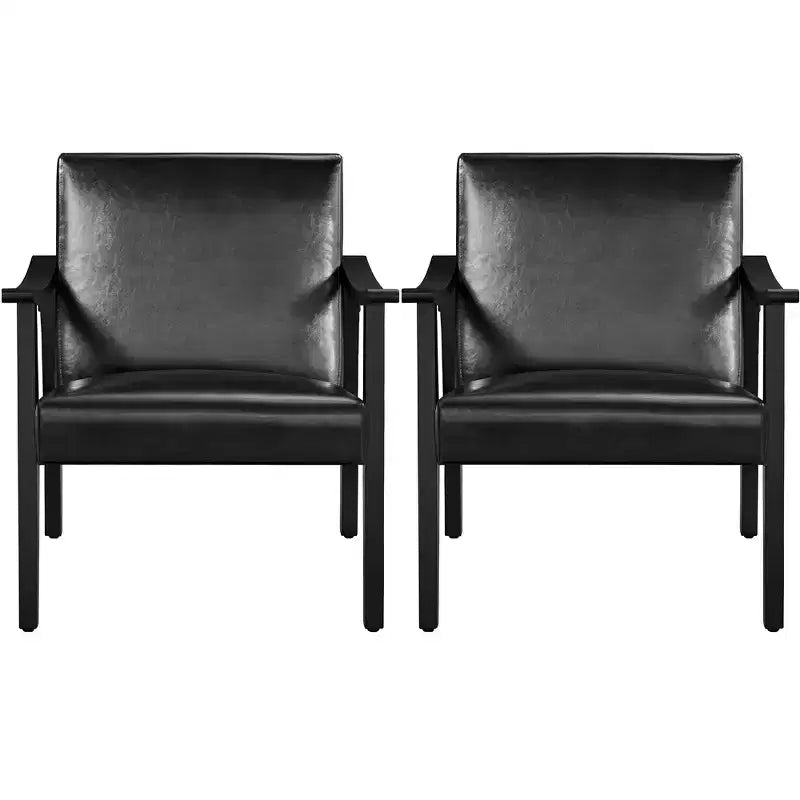 Yaheetech Set of 2 Mid-Century Modern Faux Leather Armchairs with Solid Wood Legs for Living Room, Bedroom, Guestroom