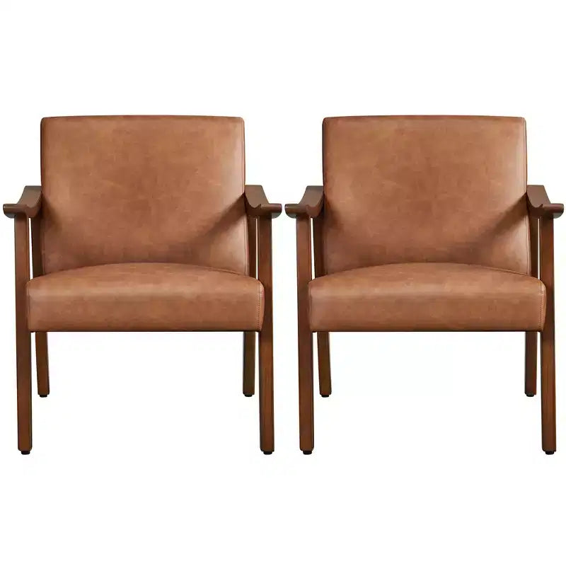 Fauteuils Yaheetech de style Mid-Century Modern en Faux Cuir avec Pieds en Bois Massif pour Salon, Chambre à Coucher, Chambre d'amis