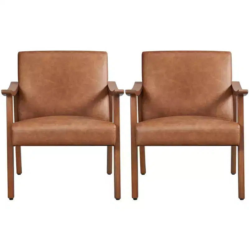 Fauteuils Yaheetech de style Mid-Century Modern en Faux Cuir avec Pieds en Bois Massif pour Salon, Chambre à Coucher, Chambre d'amis
