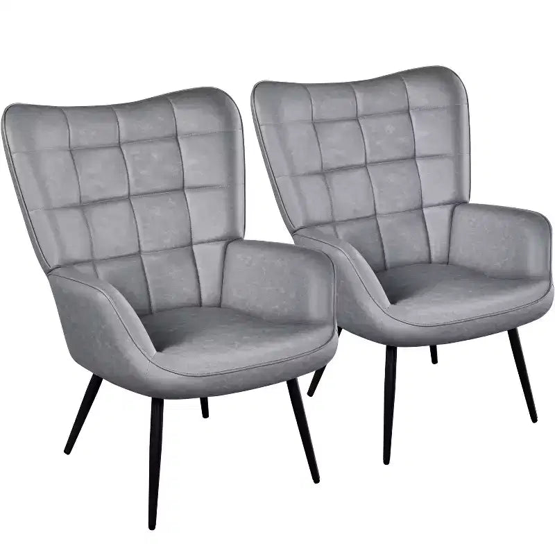 Fauteuil d'appoint capitonné Yaheetech en similicuir à dossier haut et pieds en métal effet bois pour salon, chambre à coucher ou appartement