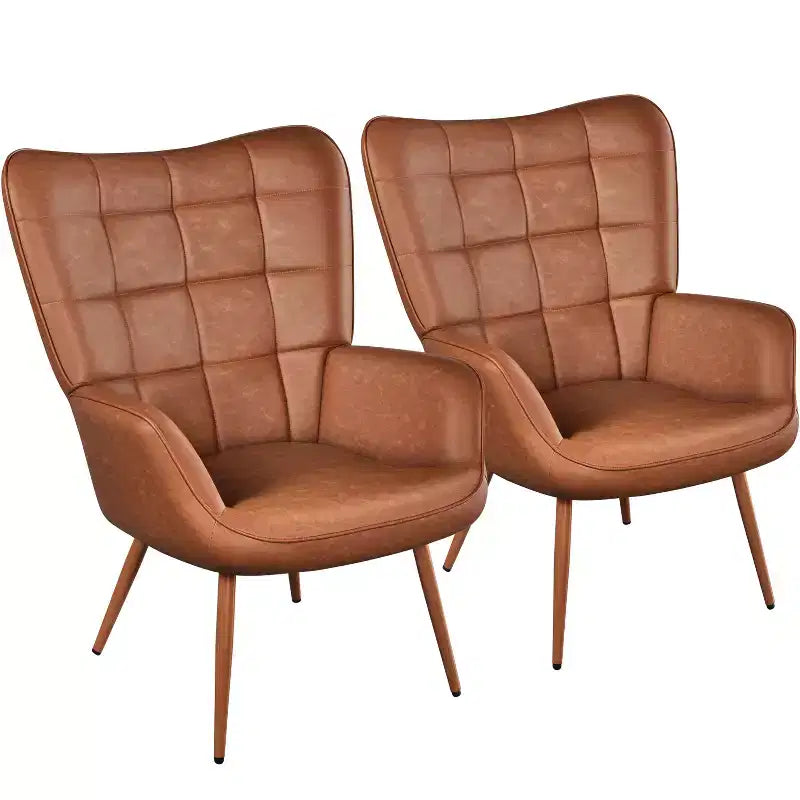 Fauteuil d'appoint capitonné Yaheetech en similicuir à dossier haut et pieds en métal effet bois pour salon, chambre à coucher ou appartement