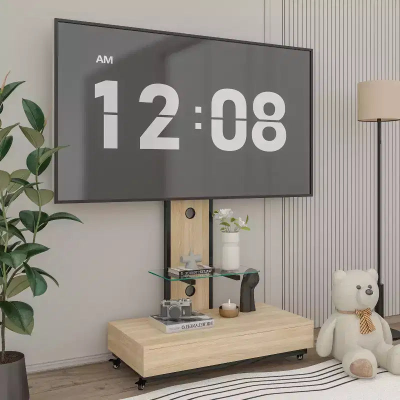Meuble TV pour téléviseurs de 32 à 75 pouces, Chariot TV mobile à hauteur réglable avec tiroir et roulettes pour salon, chambre, bureaux - ModernLuxe