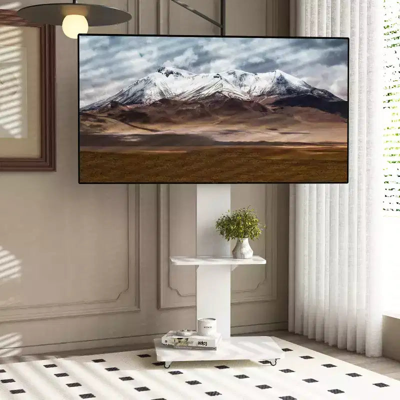 Meuble TV pour téléviseurs de 32 à 75 pouces, Chariot TV mobile à hauteur réglable avec tiroir et roulettes pour salon, chambre, bureaux - ModernLuxe