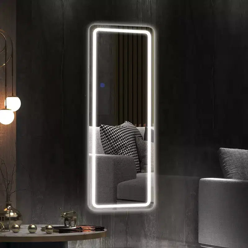 PexFix Miroir rectangulaire moderne sans cadre de 50,8 cm (20 po) de large x 160 cm (63 po) de haut avec coins arrondis en argent