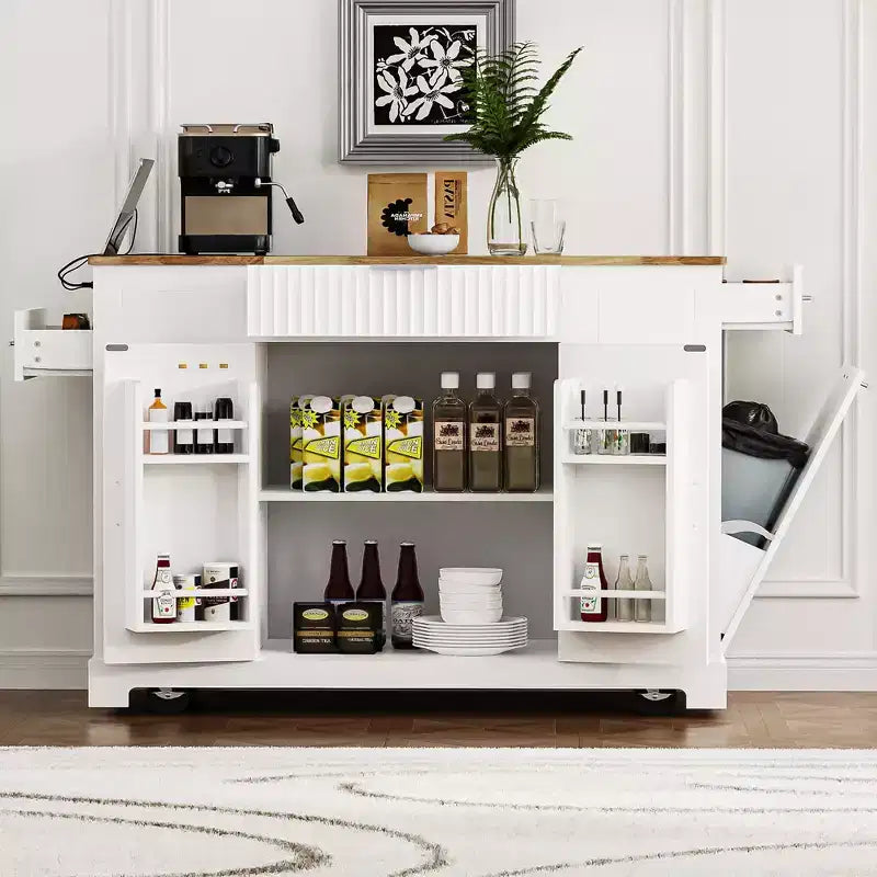 Îlots de cuisine de style classique Whisen sur 5 roulettes avec 3 tiroirs et 3 étagères latérales ouvertes