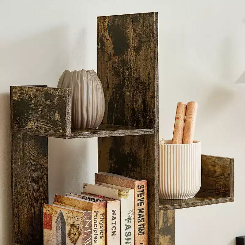Étagère à Livres Arbre VECELO, Étagère Géométrique à 8 Niveaux en Bois, Présentoir, Organiseur d'Étagères en Forme d'Arbre pour Salon et Bureau à Domicile