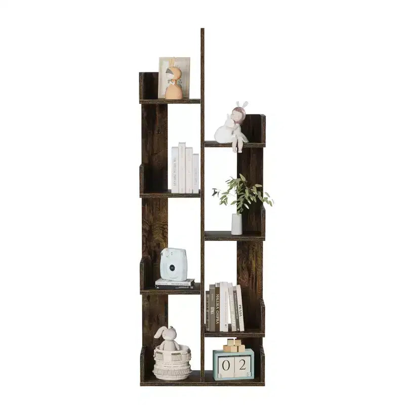 Étagère à Livres Arbre VECELO, Étagère Géométrique à 8 Niveaux en Bois, Présentoir, Organiseur d'Étagères en Forme d'Arbre pour Salon et Bureau à Domicile