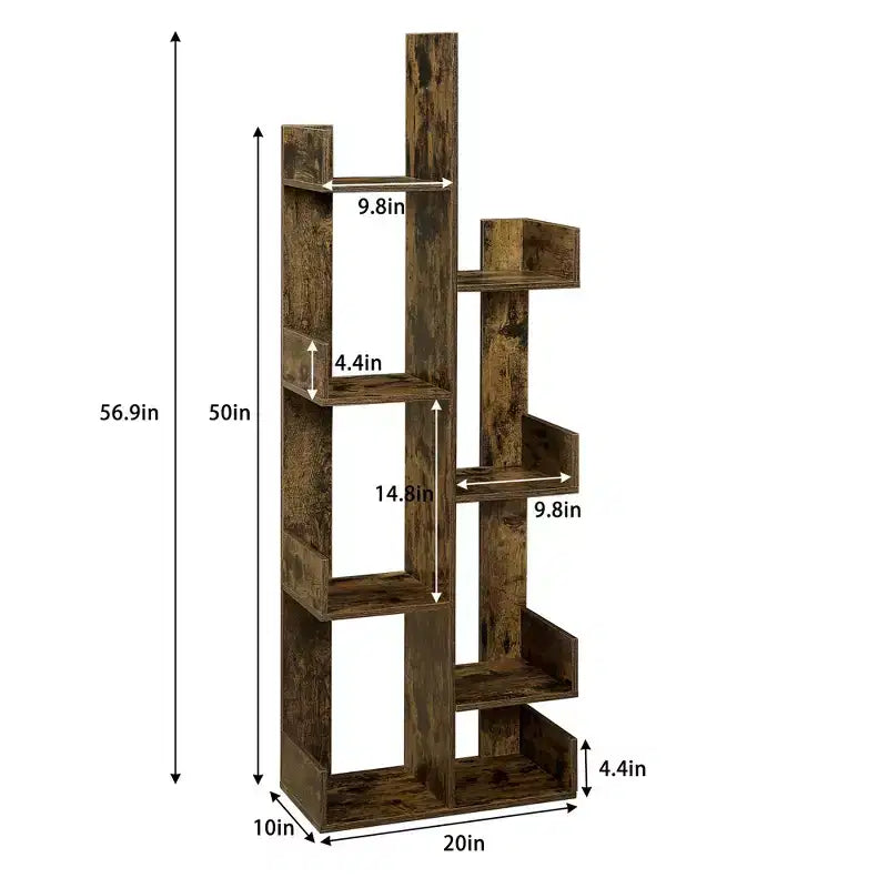 Étagère à Livres Arbre VECELO, Étagère Géométrique à 8 Niveaux en Bois, Présentoir, Organiseur d'Étagères en Forme d'Arbre pour Salon et Bureau à Domicile