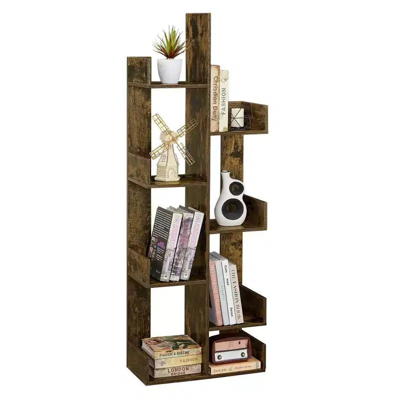 Étagère à Livres Arbre VECELO, Étagère Géométrique à 8 Niveaux en Bois, Présentoir, Organiseur d'Étagères en Forme d'Arbre pour Salon et Bureau à Domicile