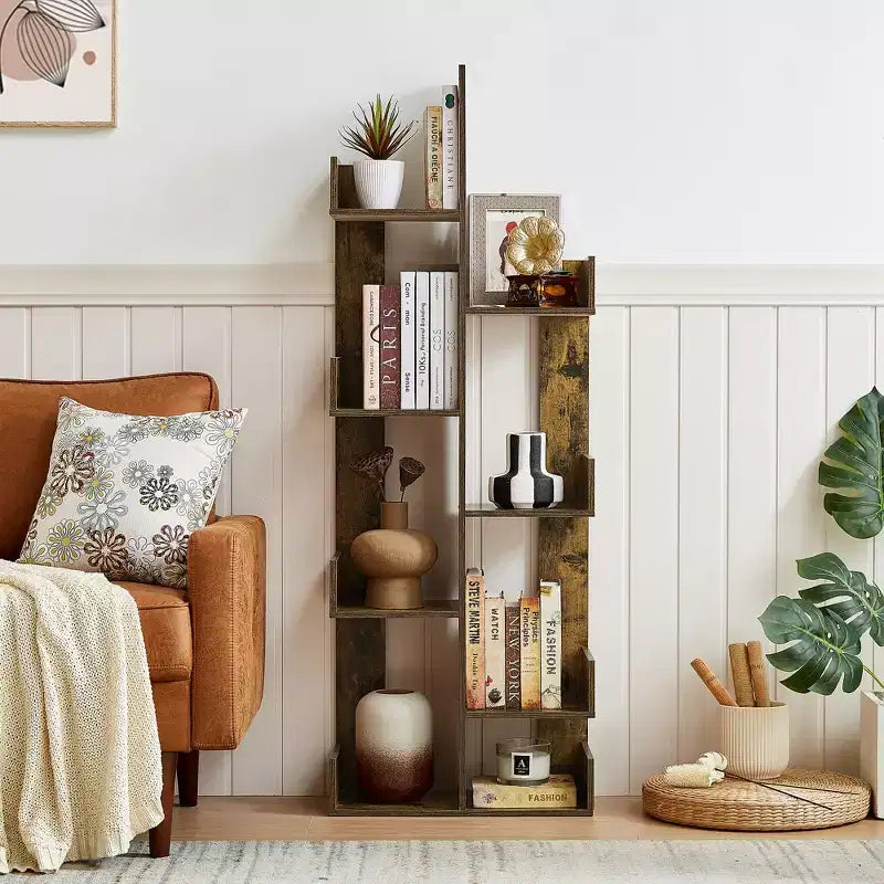 Étagère à Livres Arbre VECELO, Étagère Géométrique à 8 Niveaux en Bois, Présentoir, Organiseur d'Étagères en Forme d'Arbre pour Salon et Bureau à Domicile