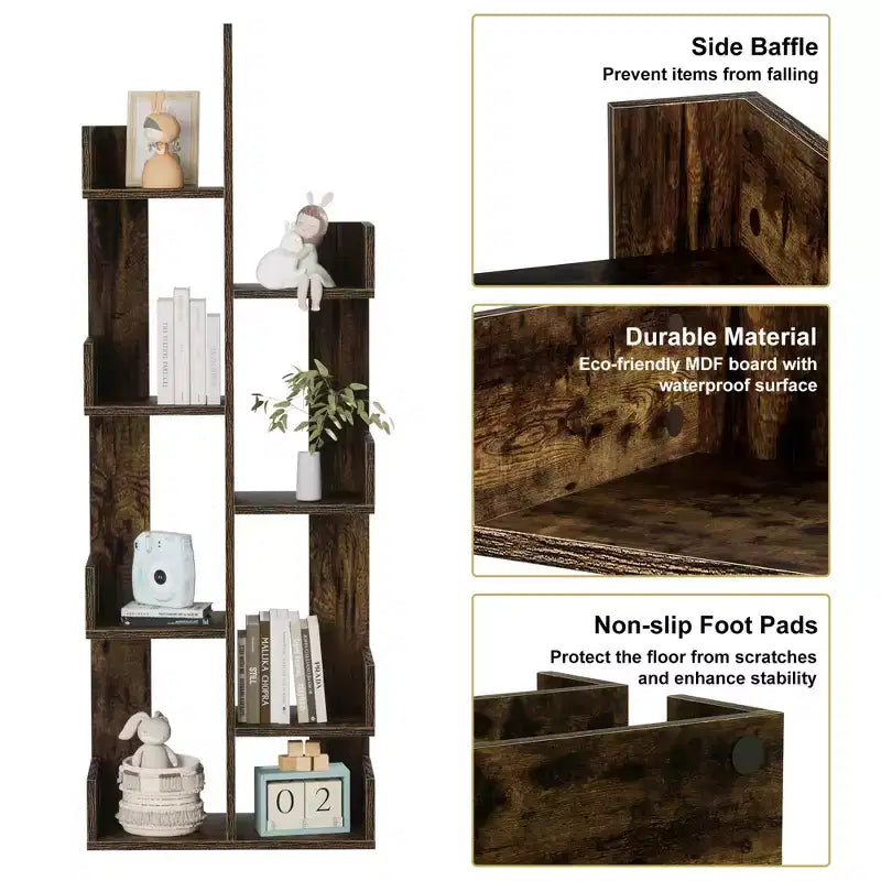 Étagère à Livres Arbre VECELO, Étagère Géométrique à 8 Niveaux en Bois, Présentoir, Organiseur d'Étagères en Forme d'Arbre pour Salon et Bureau à Domicile