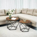 Set of 2 Small Round Coffee Tables with Steel Frame, Side End Tables for Living Room, Bedroom, Office Rustic Brown and Ink Black