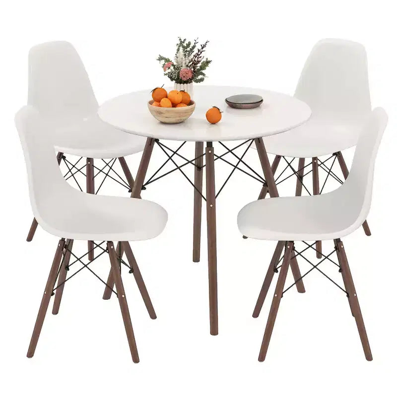 Costway Ensemble de table à manger moderne 5 pièces pour 4 personnes Table de salle à manger ronde avec pieds en bois massif Noir/Marron/Blanc
