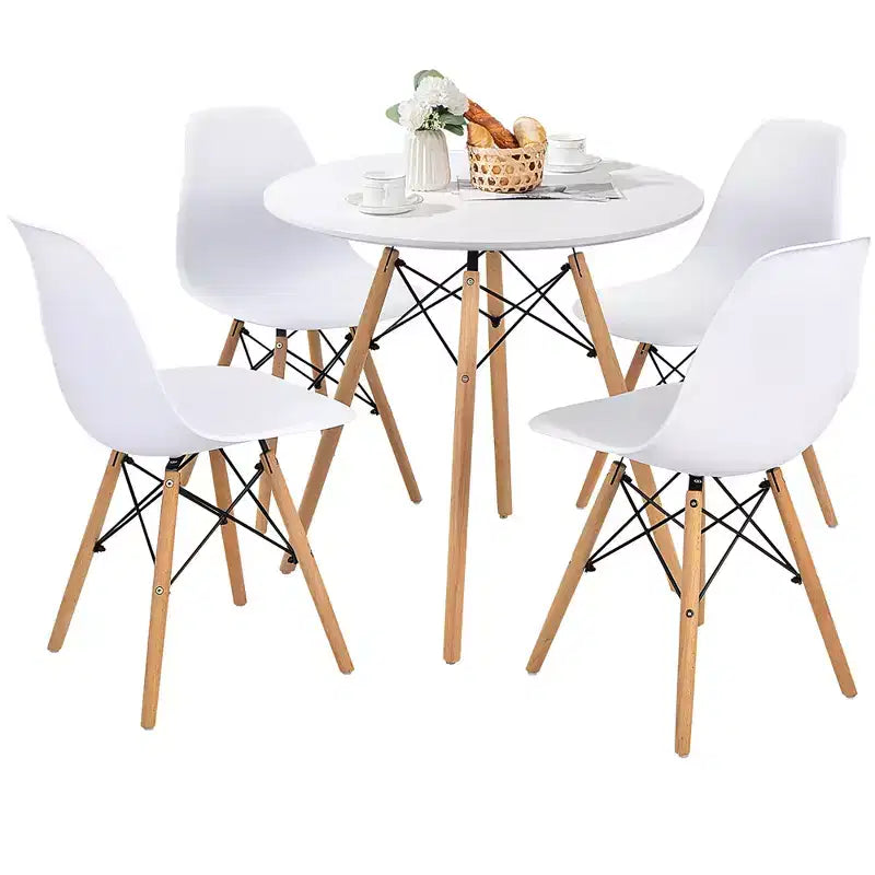 Costway Ensemble de table à manger moderne 5 pièces pour 4 personnes Table de salle à manger ronde avec pieds en bois massif Noir/Marron/Blanc