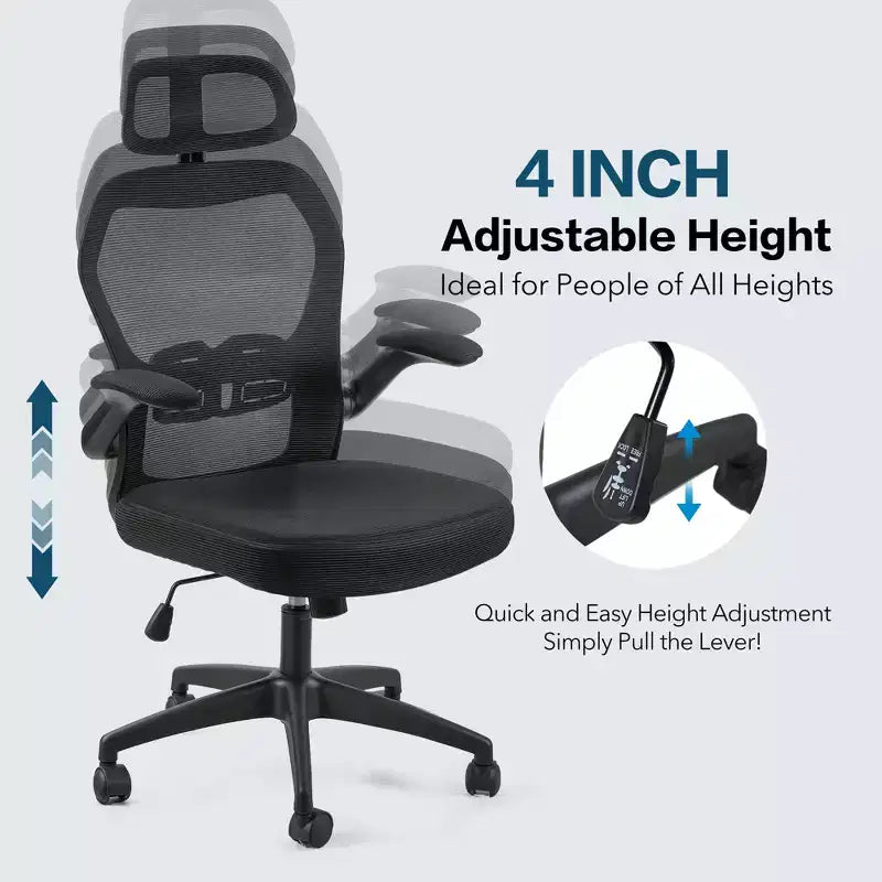 Chaise de Bureau Ergonomique Dossier en Maille Appui-tête Réglable Soutien Lombaire Inclinaison de 90 à 125 Degrés