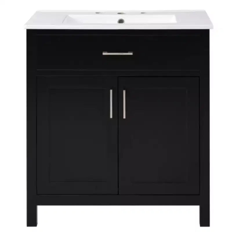 Meuble sous-vasque de salle de bain de 76 cm avec lavabo en céramique, petite vanité de salle de bain