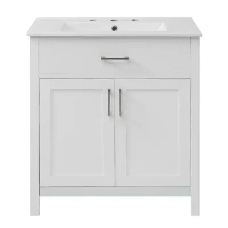 Meuble sous-vasque de salle de bain de 76 cm avec lavabo en céramique, petite vanité de salle de bain