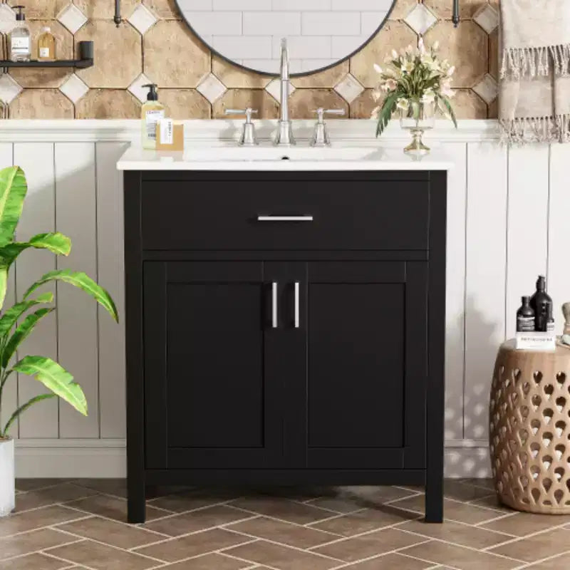 30 Inch Bathroom Storage Cabinet with Ceramic Sink, Small Bathroom Vanity