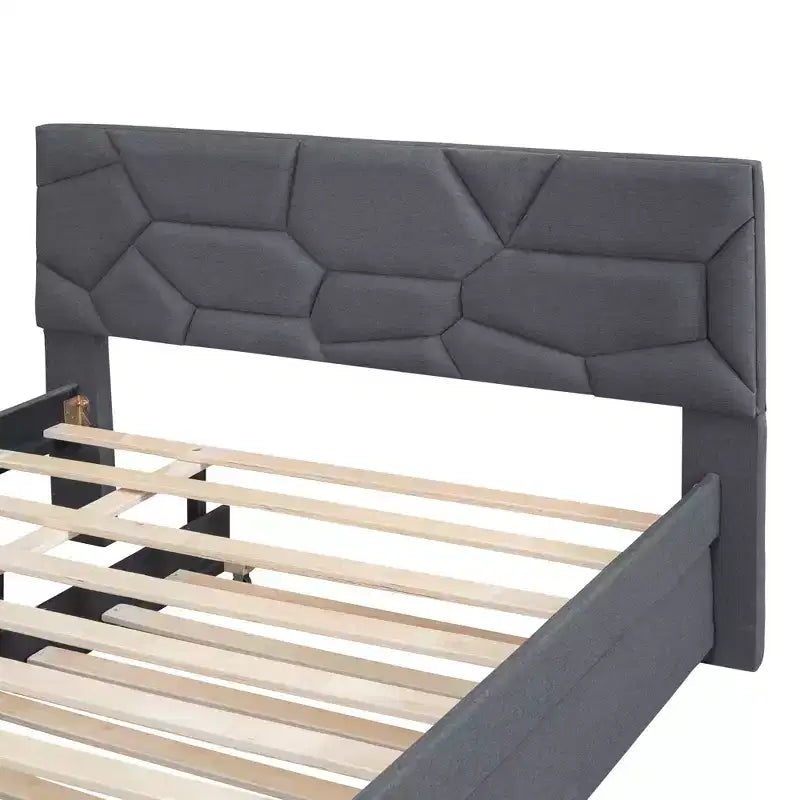 Lit capitonné en lin de luxe avec tête de lit en briques élégante et lit gigogne double XL - L'essentiel de la chambre à coucher de rêve