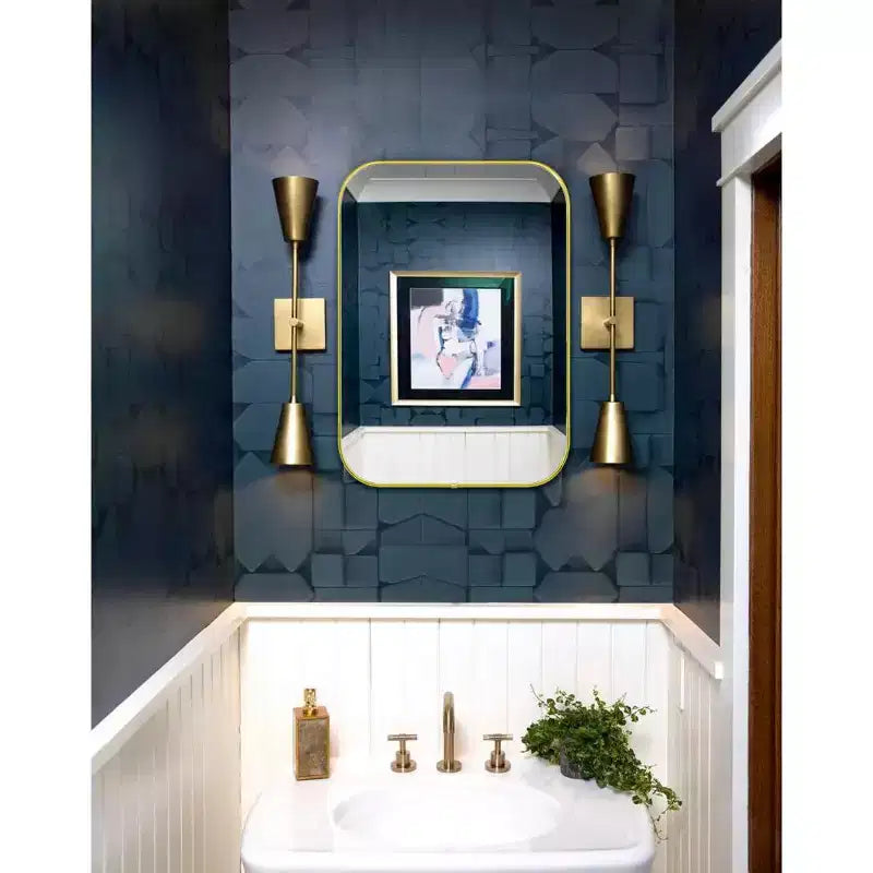 TEHOME Lucia Petit Miroir Mural Rectangulaire Arrondi Contemporain avec Cadre Doré pour Salle de Bain